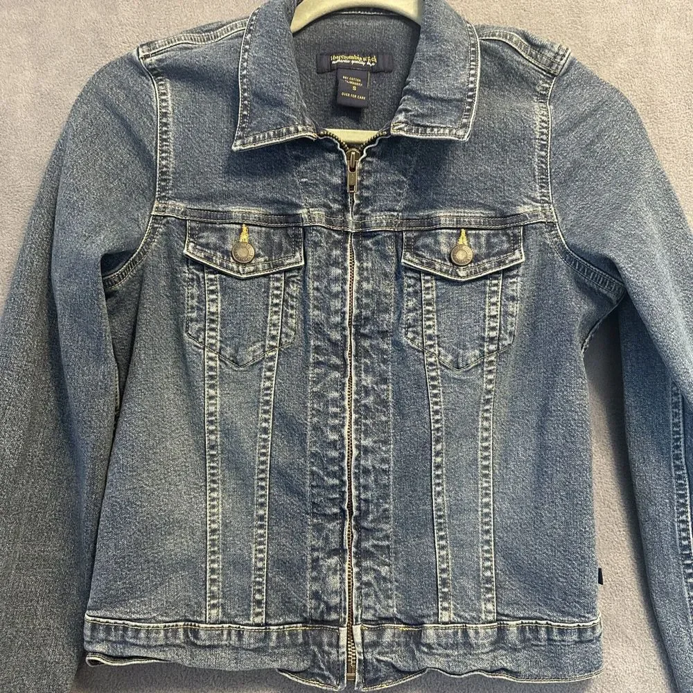 Abercrombie & Fitch Denim Jacket Womens Size Small Zip Up Blue Jean Y2K - Picture 3 of 8